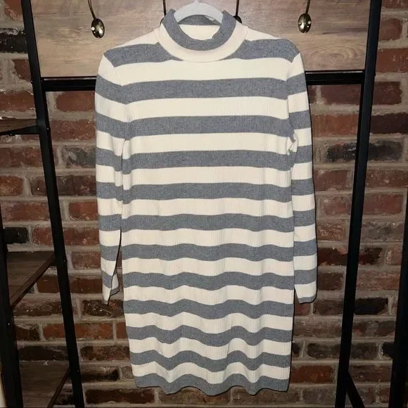 J. Crew Gray and White Striped Long Sleeve Dress - Picture 1 of 14